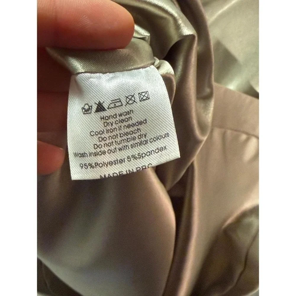 meshki neutral tan xs viscose satin skirt‎ Meshki sleek midi